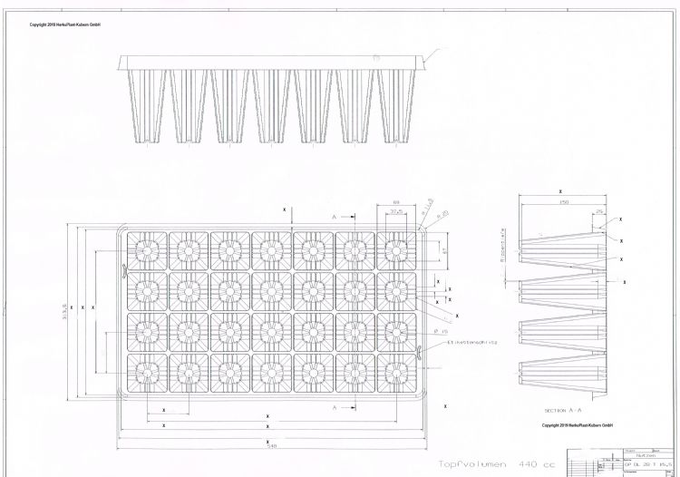 Getailleerde tekening van een tray