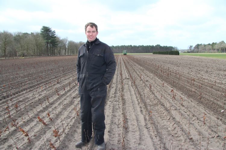 Styen Herijgers van Hergo op zijn perceel met de jonge beuken Styen Herijgers van Hergo op zijn perceel met de jonge beuken