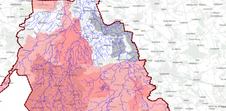 Uitsnede uit de waterschapskaart Midden-Brabant op 18 mei 2022