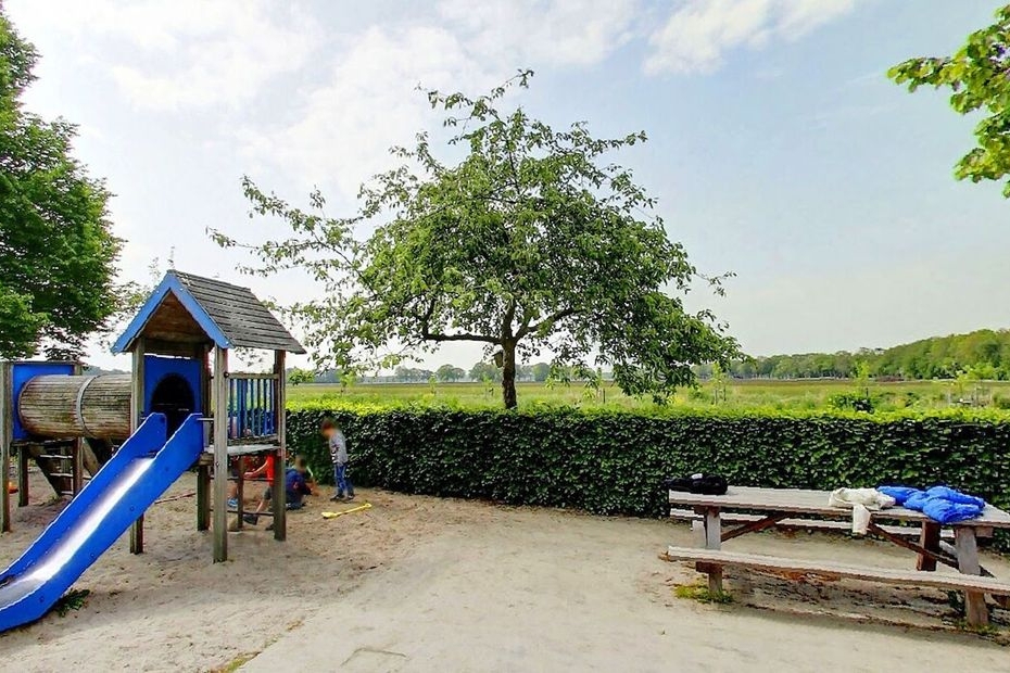 Het beoogde lelieperceel gezien vanaf het schoolplein. Foto: Google Streetview