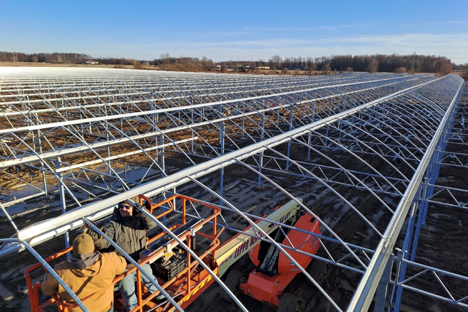 Begin maart was de bouw van de Roll-Air-kas van Rovero bij Foertmeyer & Sons al aardig gevorderd